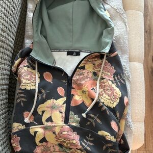 AMPERSAND AVE Floral Hoodie Jacket - Black and Peach